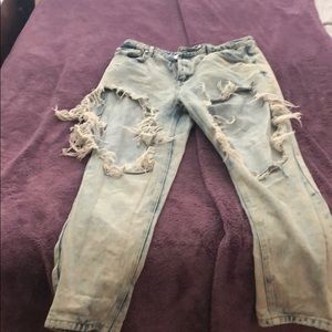 Open Thigh Hard Wash Jeans
